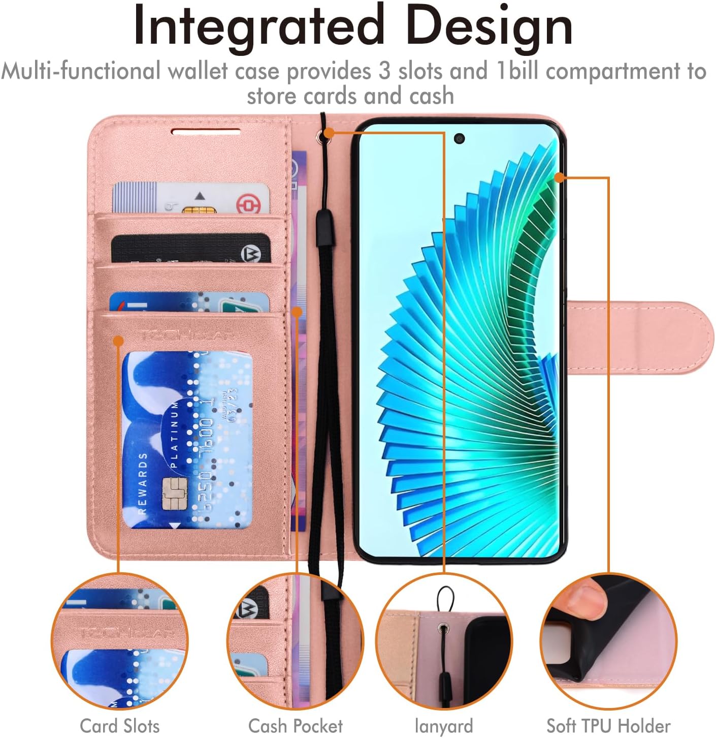 [Wallet Case] Protective Cover with Cash & Card Holder, Stand and Wrist Strap [RFID BLOCKING] For Honor Magic 6 Lite 5G