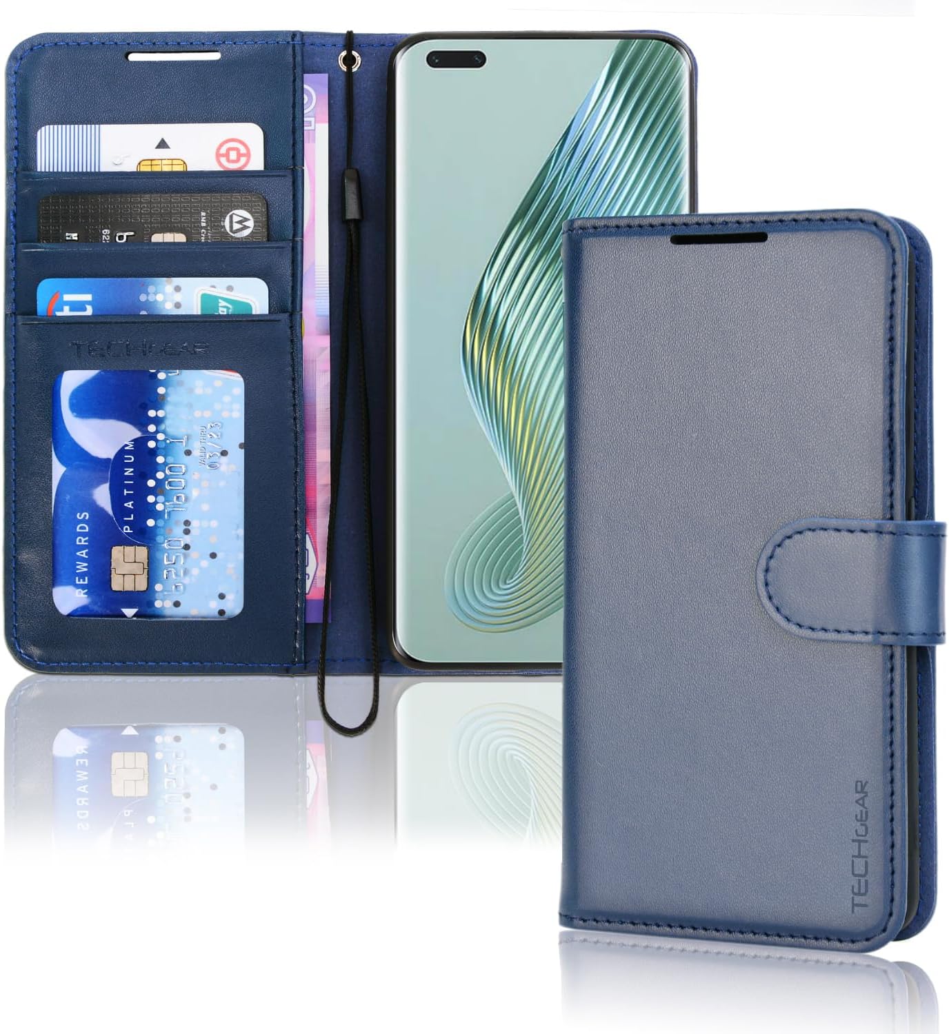 [Wallet Case] Protective Cover with Cash & Card Holder, Stand and Wrist Strap For Honor Magic 5 Pro 5G