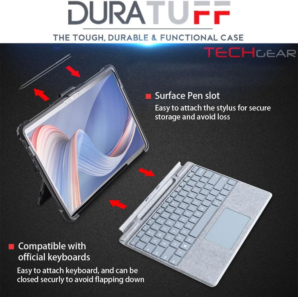 [DuraTUFF Case] Tough Rugged HEAVY DUTY Armour Shockproof Impact Case with Hand and Shoulder Strap & Stand Cover for Microsoft Surface Pro 4 5 6 7 7+