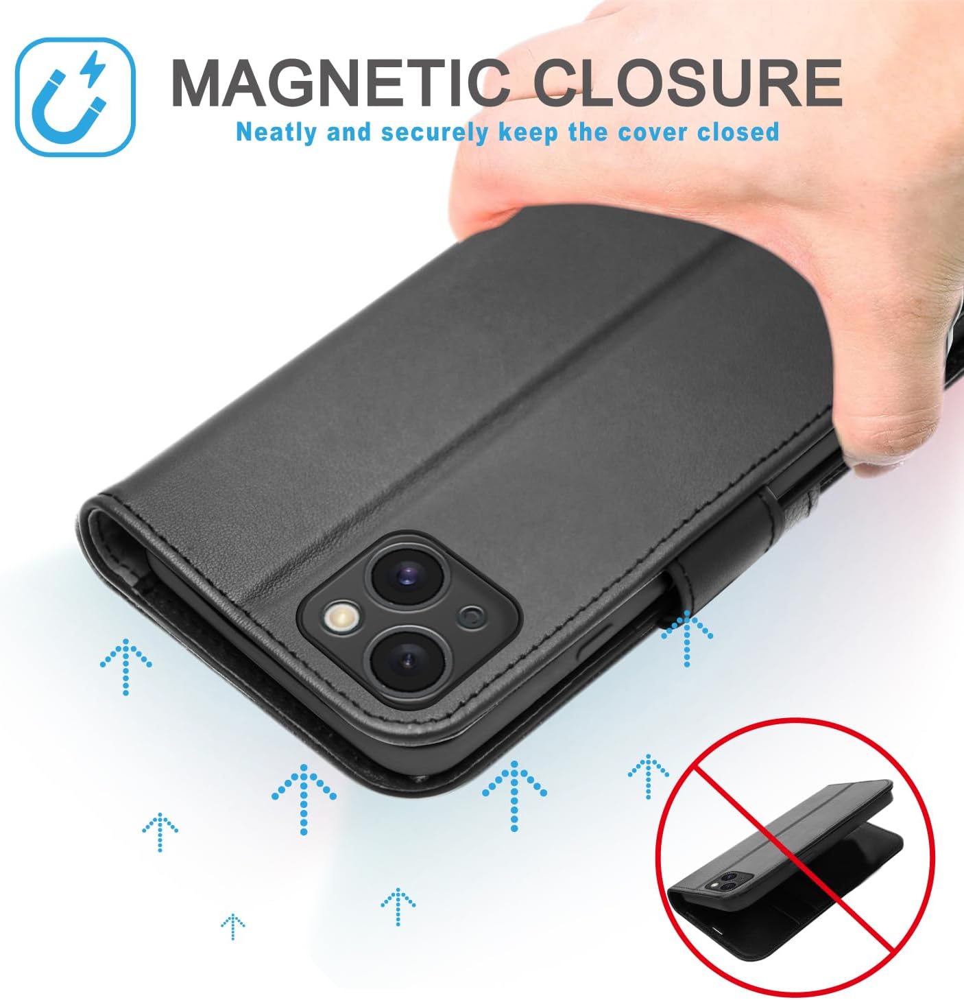 [Leather Wallet Case] Genuine Leather [RFID Blocking] Magnetic Flip Case with Card & Slots and Stand For iPhone 15 6.1"