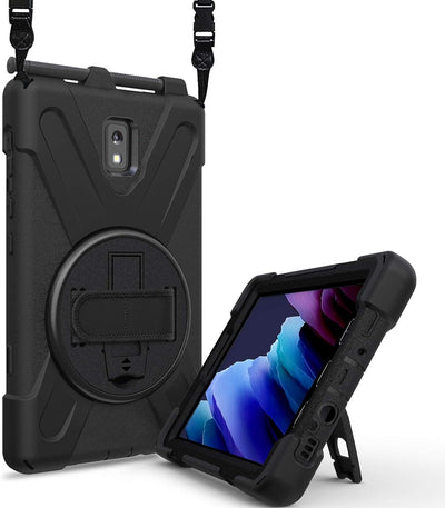 TECHGEAR X-Case fits Samsung Galaxy Tab Active 5 8.0" (SM-X306) Tough Rugged HEAVY DUTY Armour Shockproof Impact Case with 360 Rotating Stand, Hand Strap and Shoulder Strap Case - Black