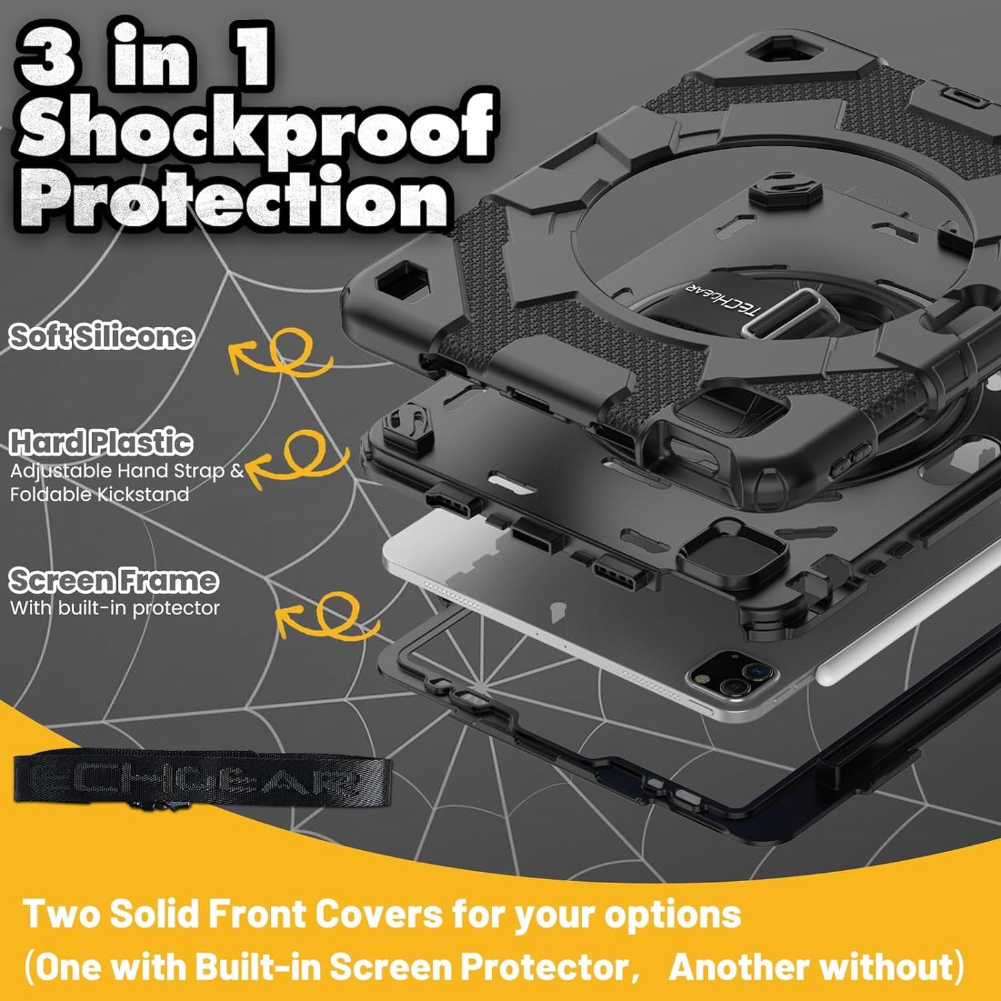 [SUPE Case] Tough Shockproof Fun Case with 360 Rotating Stand, Hand & Shoulder Strap for Apple iPad Air 10.9" 4th / 5th Gen & iPad Pro 11" 2022/2021