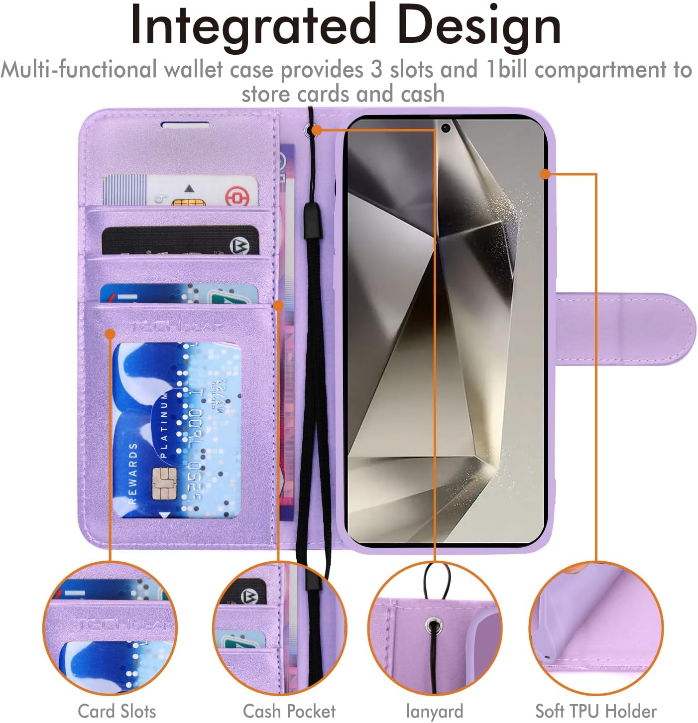 [Wallet Case] Protective Cover with Cash & Card Holder, Stand and Wrist Strap For Samsung Galaxy S24 Ultra