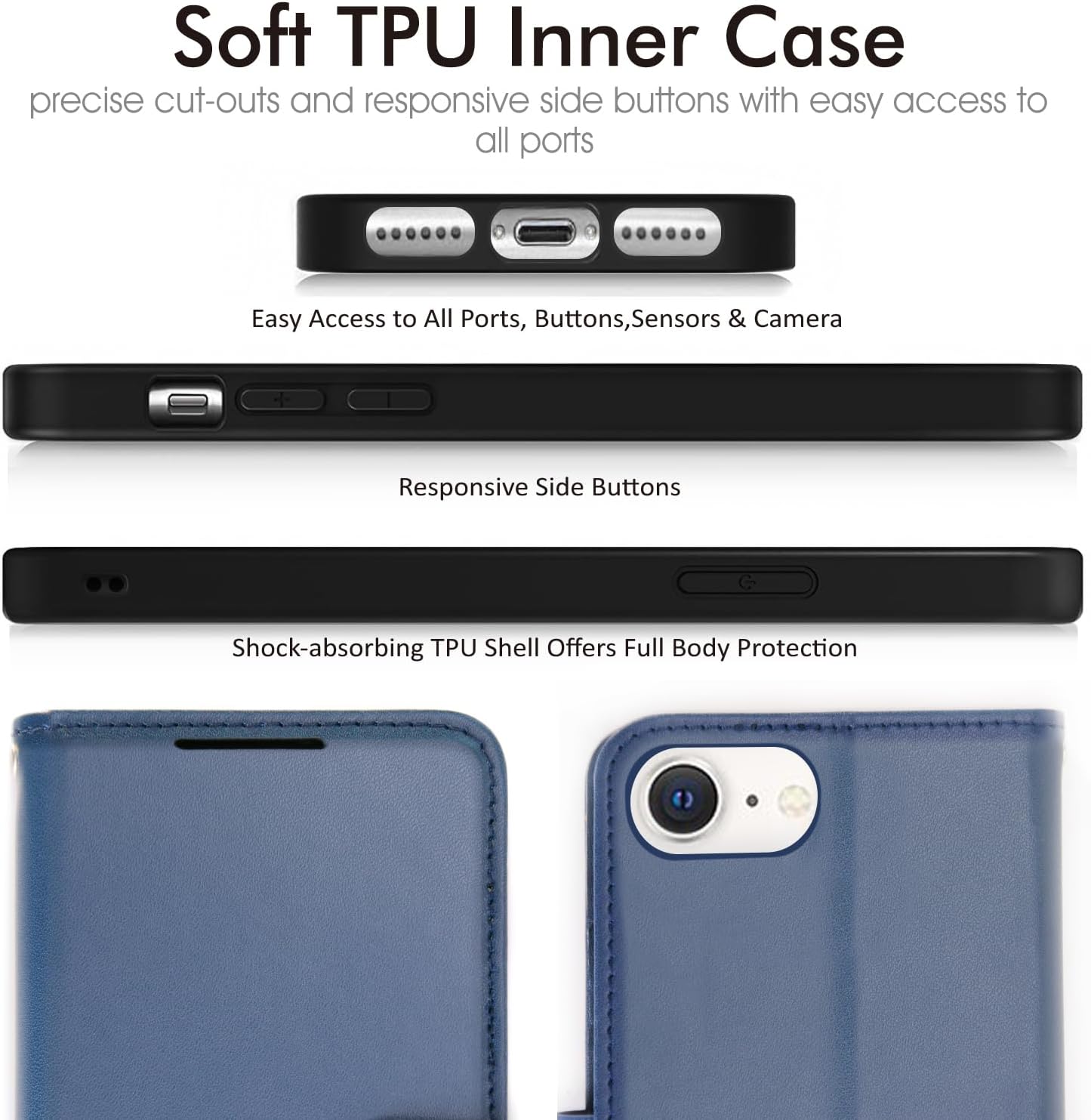 [Wallet Case] Protective Cover with Cash & Card Holder, Stand and Wrist Strap For Apple iPhone SE 3 / SE 2 / iPhone 8 7 6 6s 4.7"