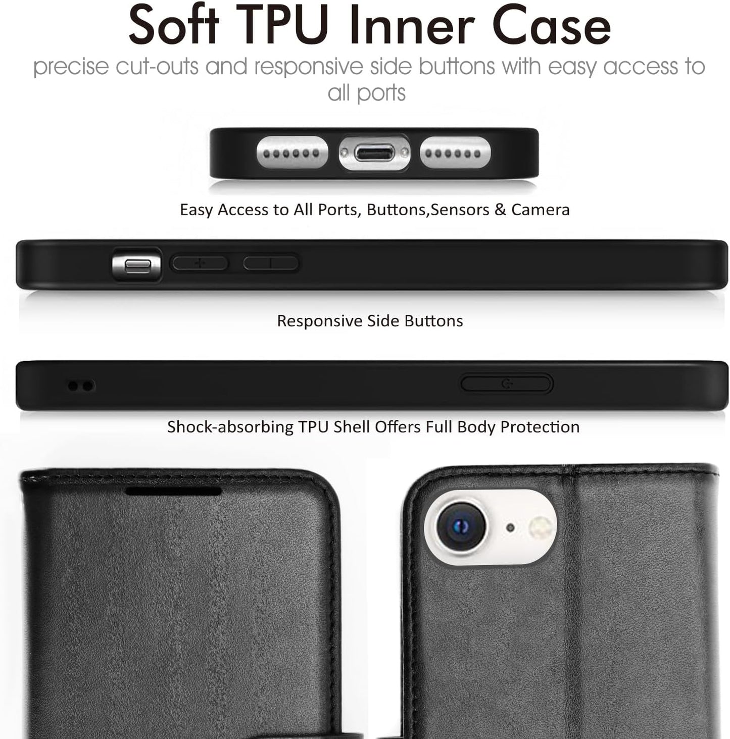 [Wallet Case] Protective Cover with Cash & Card Holder, Stand and Wrist Strap For Apple iPhone SE 3 / SE 2 / iPhone 8 7 6 6s 4.7"