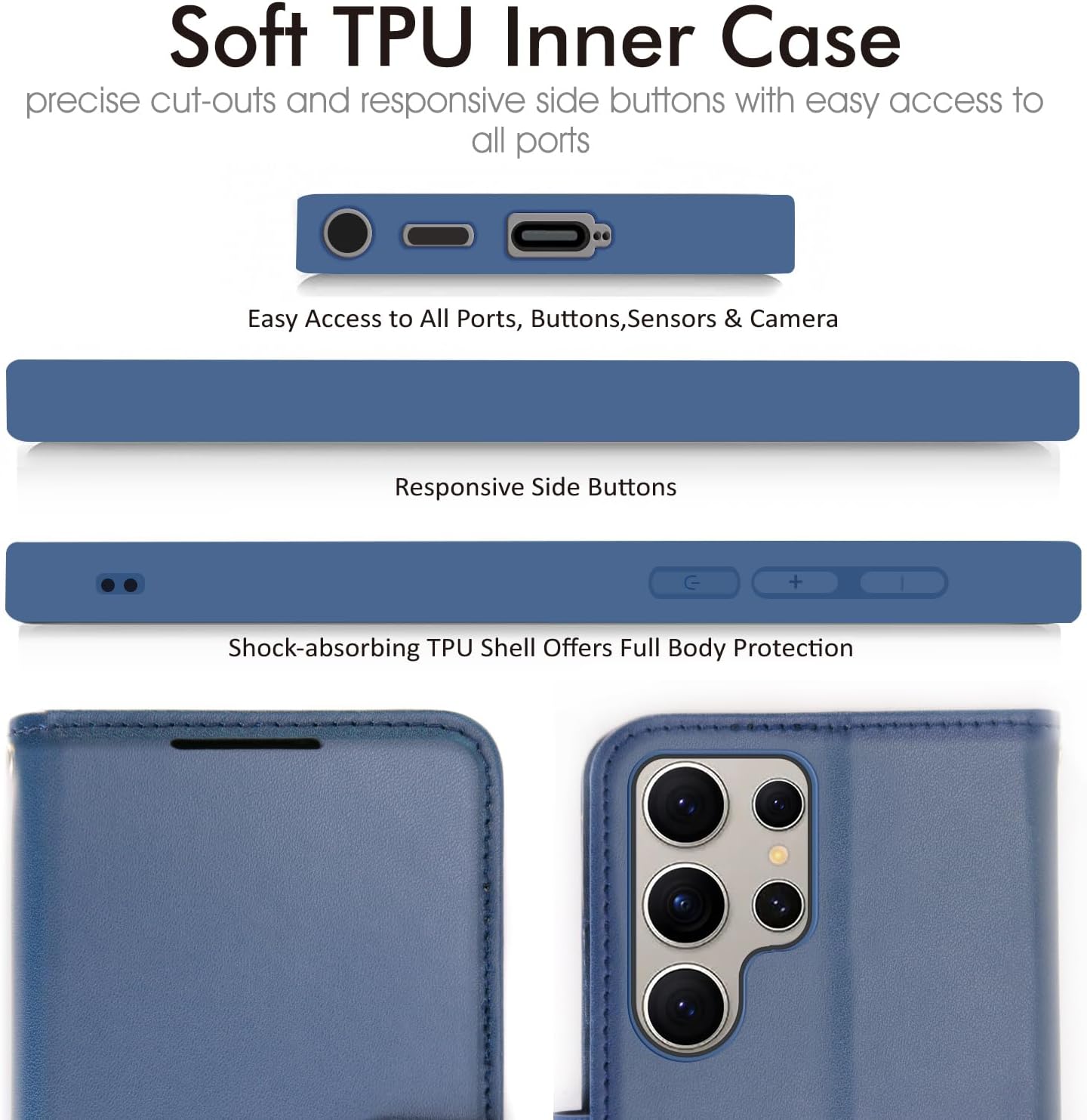 [Wallet Case] Protective Cover with Cash & Card Holder, Stand and Wrist Strap For Samsung Galaxy S24 Ultra