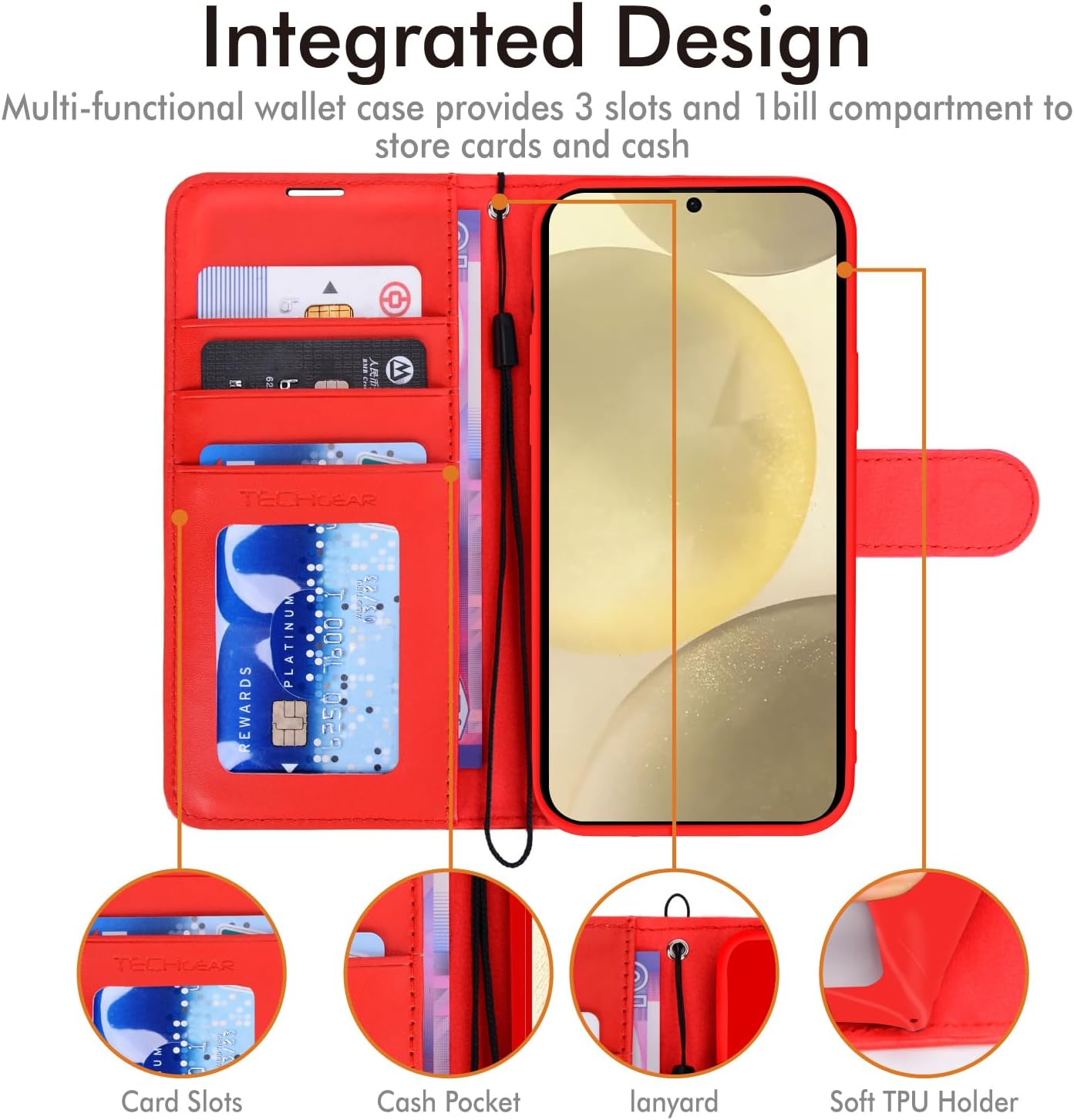 [Wallet Case] Protective Cover with Cash & Card Holder, Stand and Wrist Strap For Samsung Galaxy S24 Plus