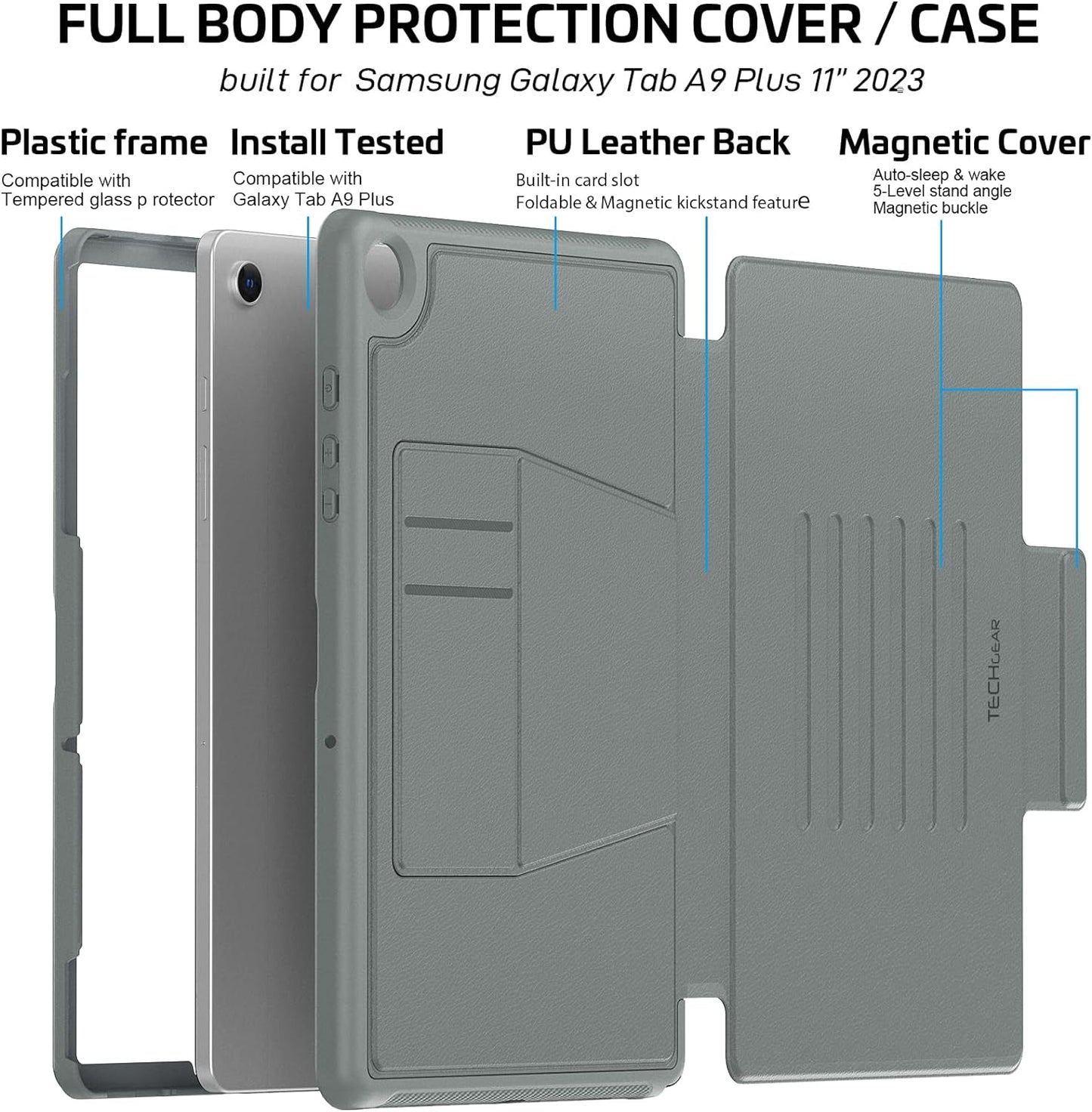 [Enduro Case] Tough Strong Magnetic & Flip Case [Auto Sleep/Wake] Cover with Multi-Angle Stand & Card Slot For Samsung Tab A9 Plus 11" (SM-X210/X215)