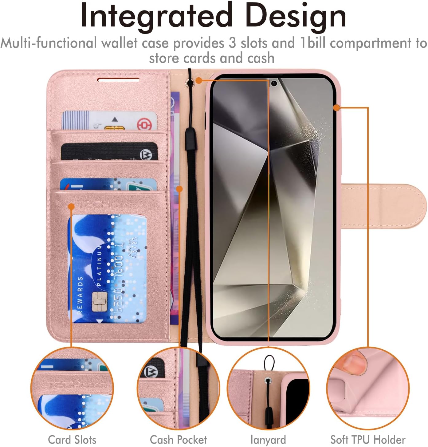 [Wallet Case] Protective Cover with Cash & Card Holder, Stand and Wrist Strap For Samsung Galaxy S24 Ultra