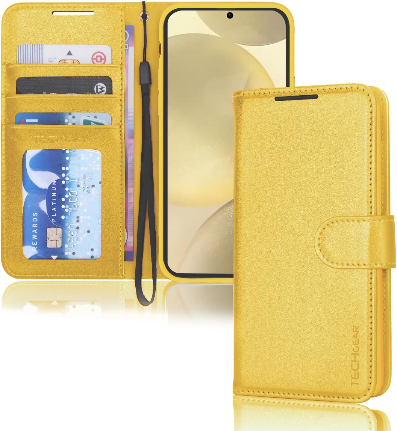 [Wallet Case] Protective Cover with Cash & Card Holder, Stand and Wrist Strap For Samsung Galaxy S24 Plus