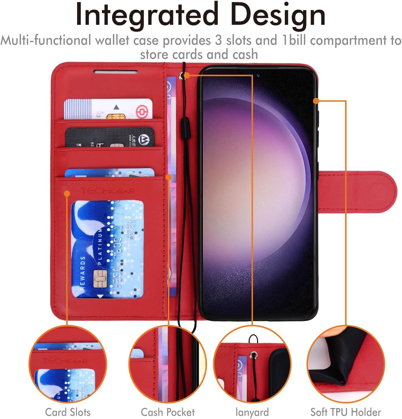 [Leather Wallet Case] Protective Cover with Cash & Card Holder, Stand and Wrist Strap For Samsung Galaxy S24 5G