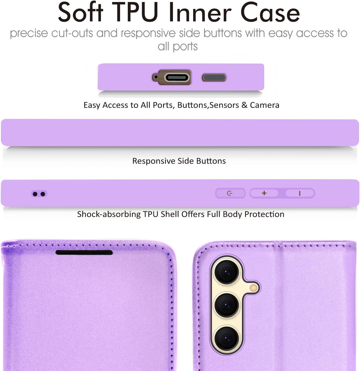 [Wallet Case] Protective Cover with Cash & Card Holder, Stand and Wrist Strap For Samsung Galaxy S24 Plus
