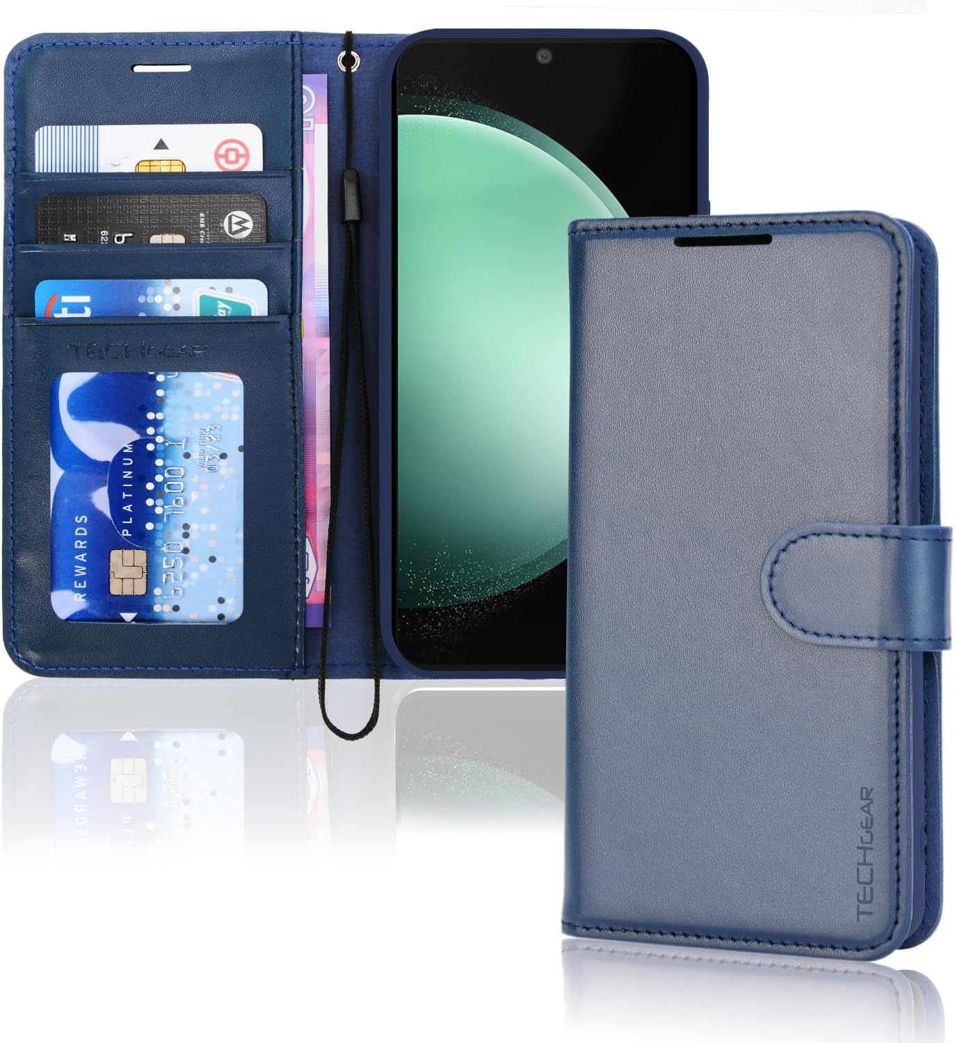 [Leather Wallet Case] Protective Cover with Cash & Card Holder, Stand and Wrist Strap For Samsung Galaxy S23 FE 5G