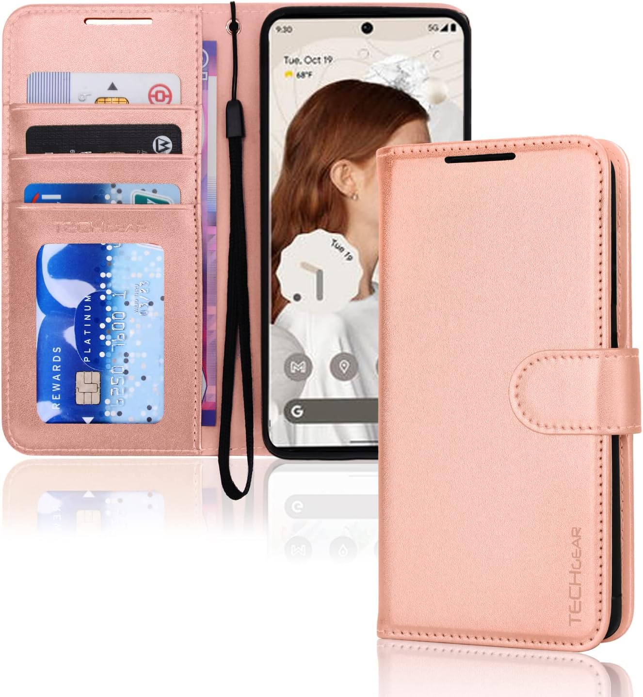 [Wallet Case] Protective Cover with Cash & Card Holder, Stand and Wrist Strap For Google Pixel 8 Pro