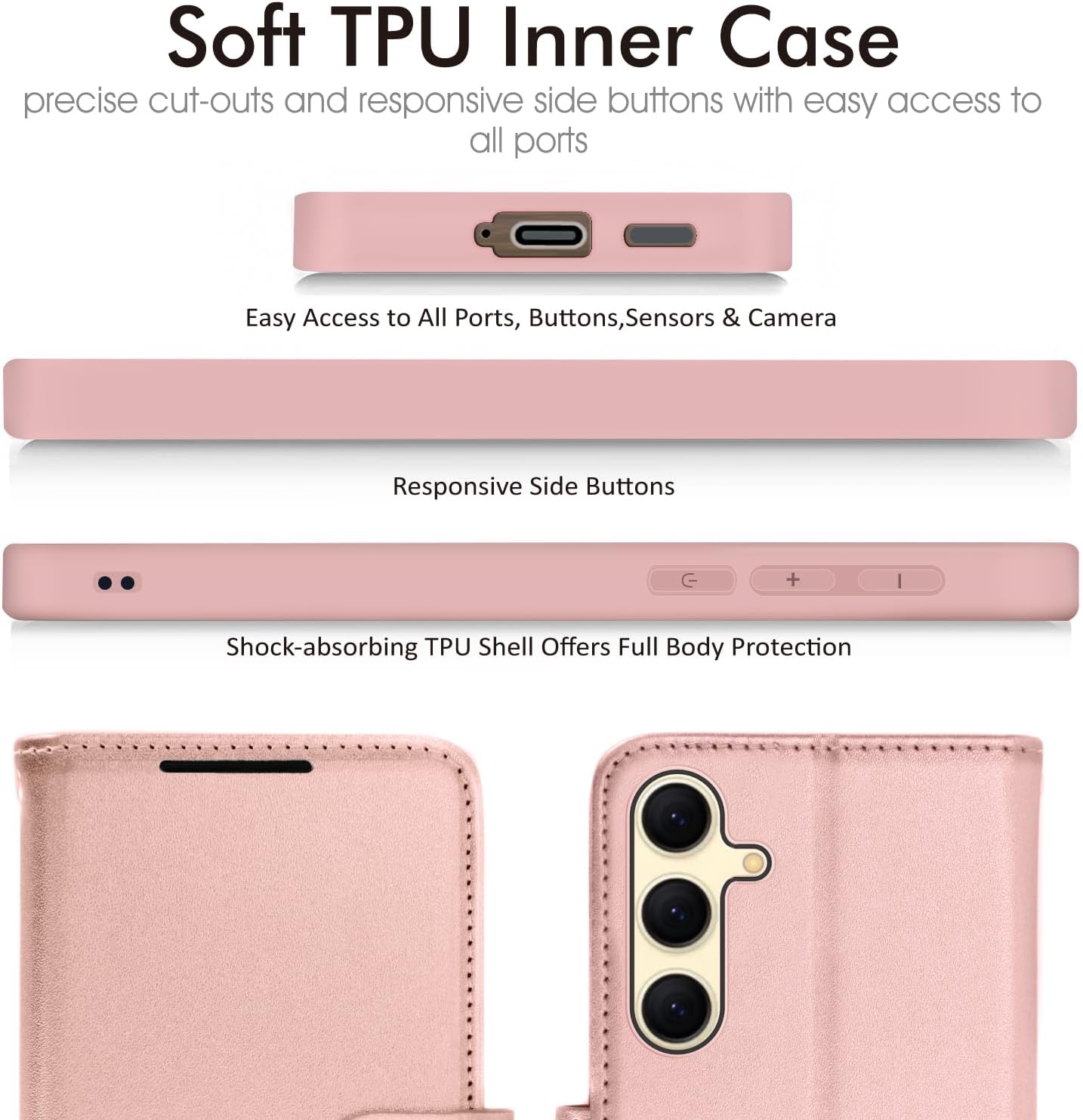 [Wallet Case] Protective Cover with Cash & Card Holder, Stand and Wrist Strap For Samsung Galaxy S24 Plus