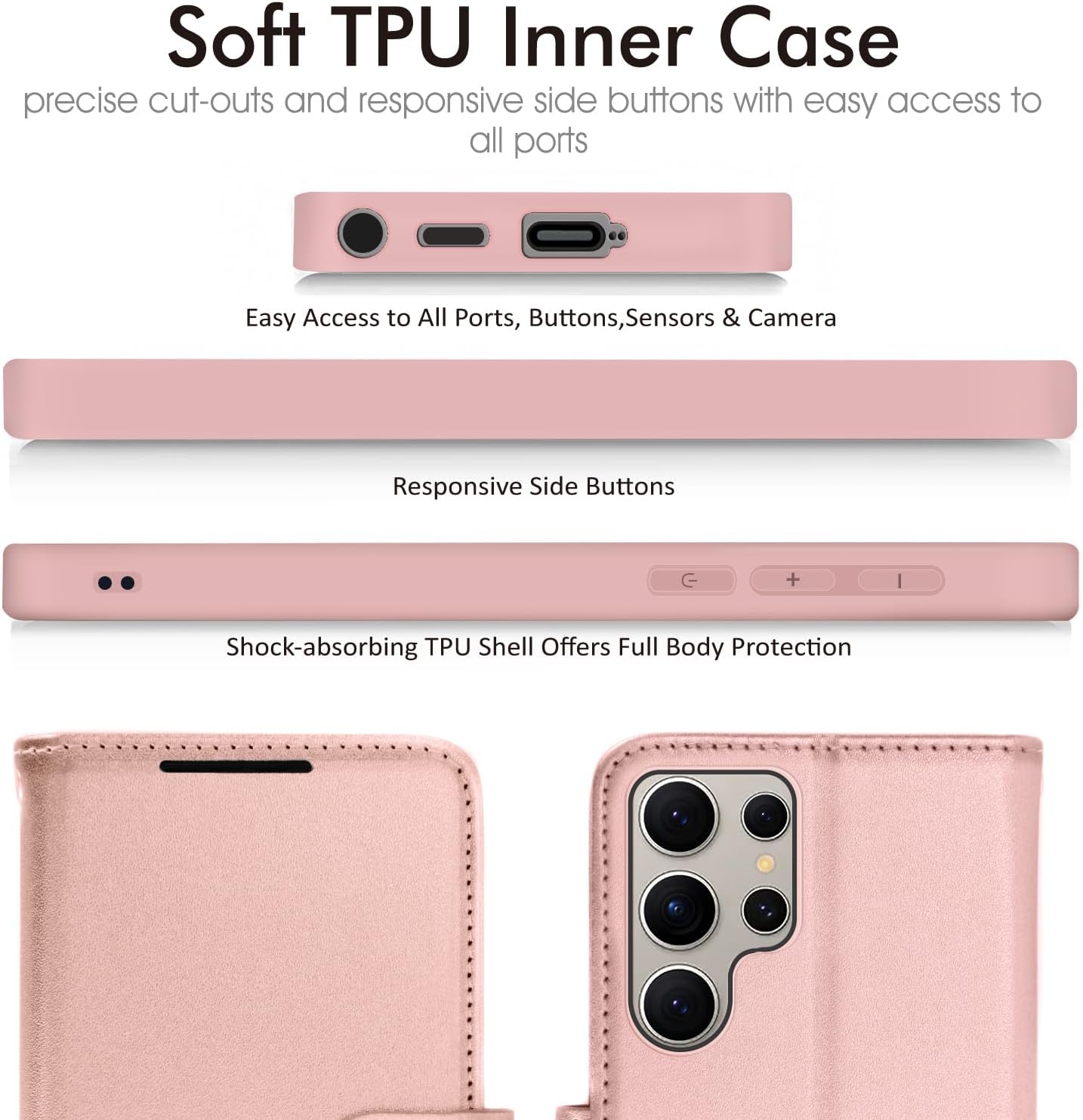 [Wallet Case] Protective Cover with Cash & Card Holder, Stand and Wrist Strap For Samsung Galaxy S24 Ultra