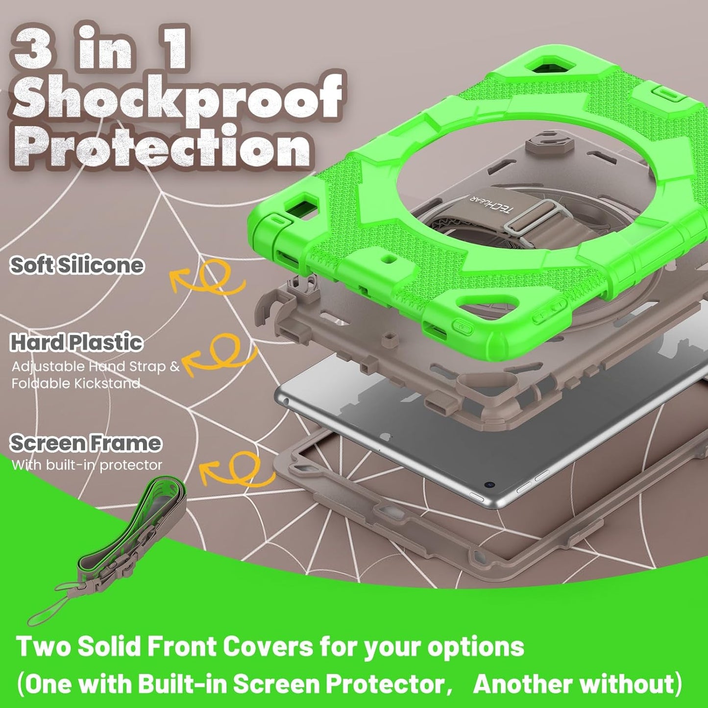 [SUPE Case] Tough Shockproof Fun Case with 360 Rotating Stand, Hand & Shoulder Strap for Apple iPad 10.2" 2021- 2019 [9th - 7th Gen] & iPad Air 3