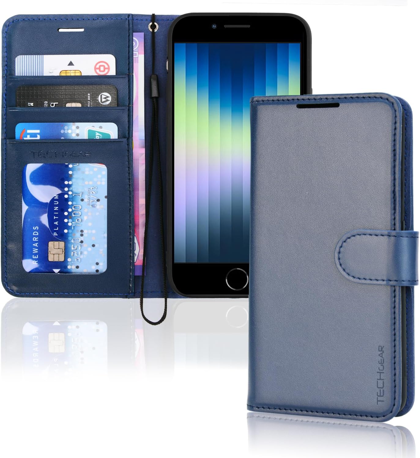 [Wallet Case] Protective Cover with Cash & Card Holder, Stand and Wrist Strap For Apple iPhone SE 3 / SE 2 / iPhone 8 7 6 6s 4.7"