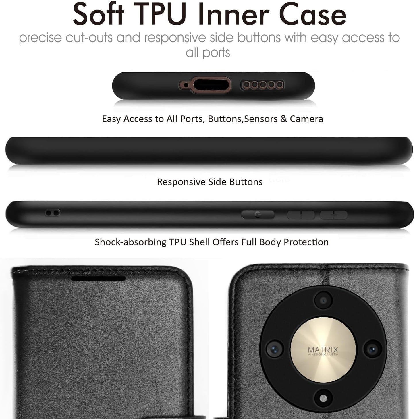 [Wallet Case] Protective Cover with Cash & Card Holder, Stand and Wrist Strap [RFID BLOCKING] For Honor Magic 6 Lite 5G