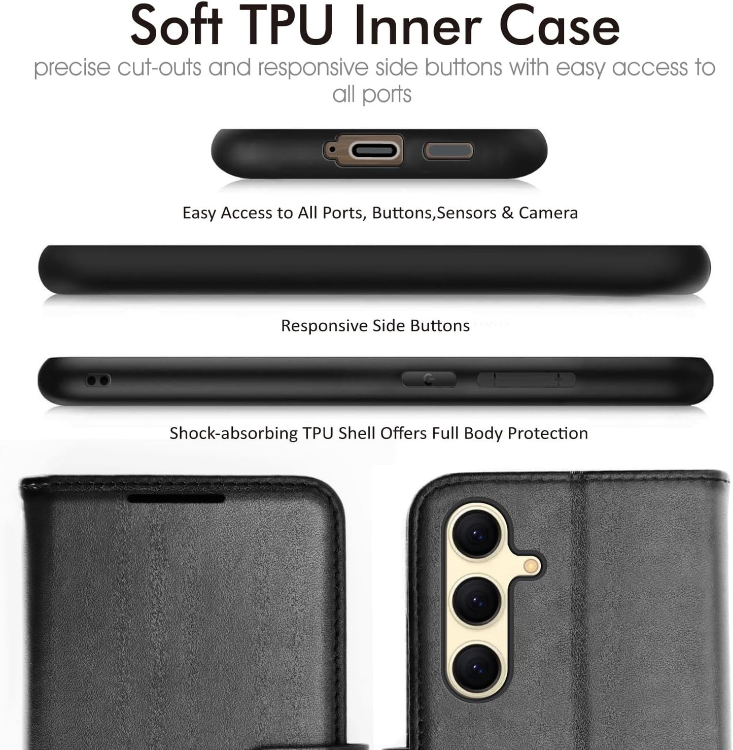 [Wallet Case] Protective Cover with Cash & Card Holder, Stand and Wrist Strap For Samsung Galaxy S24 Plus