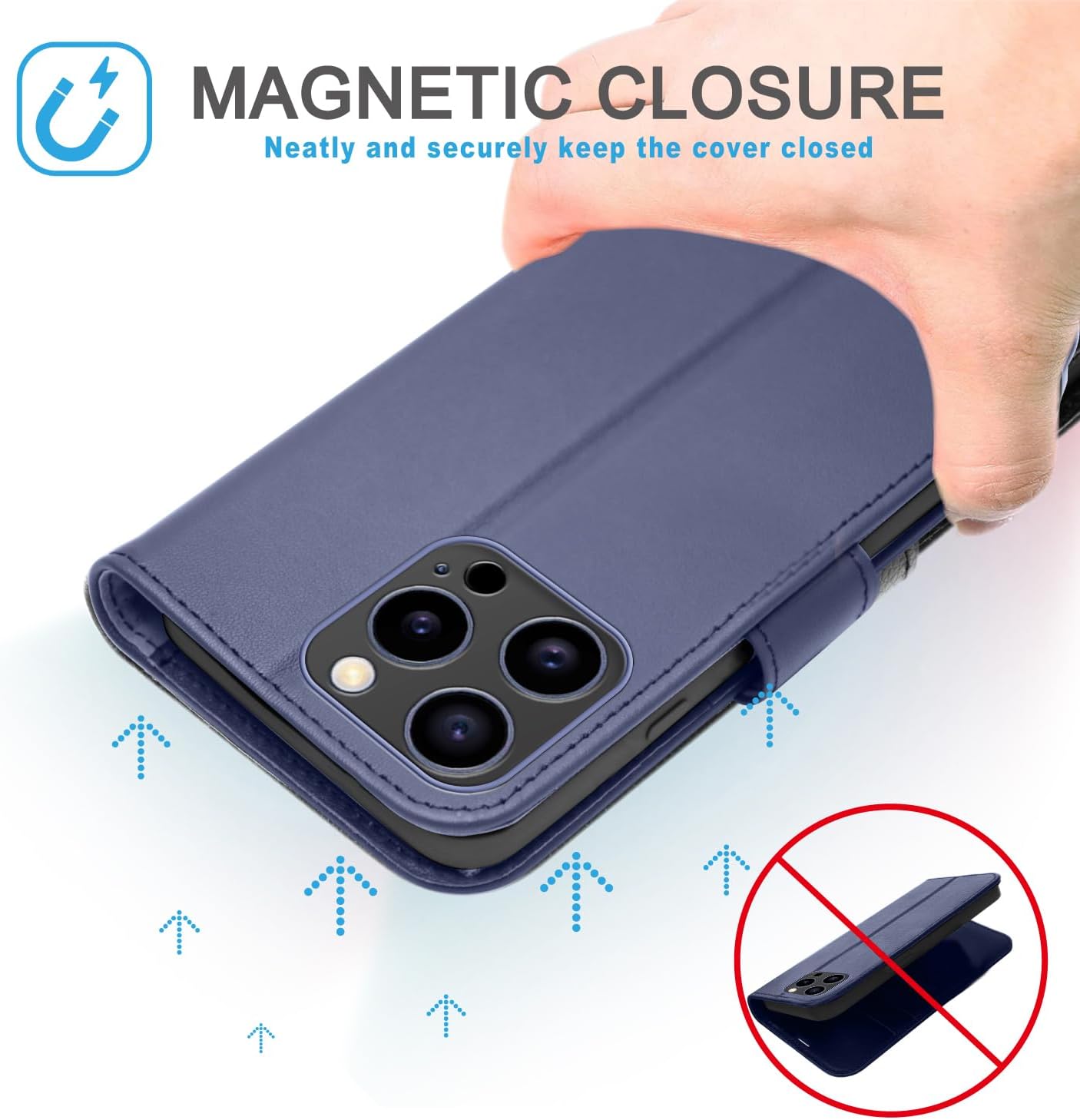 [Leather Wallet Case] Genuine Leather [RFID Blocking] Magnetic Flip Case with Card & Slots and Stand For iPhone 15 Pro