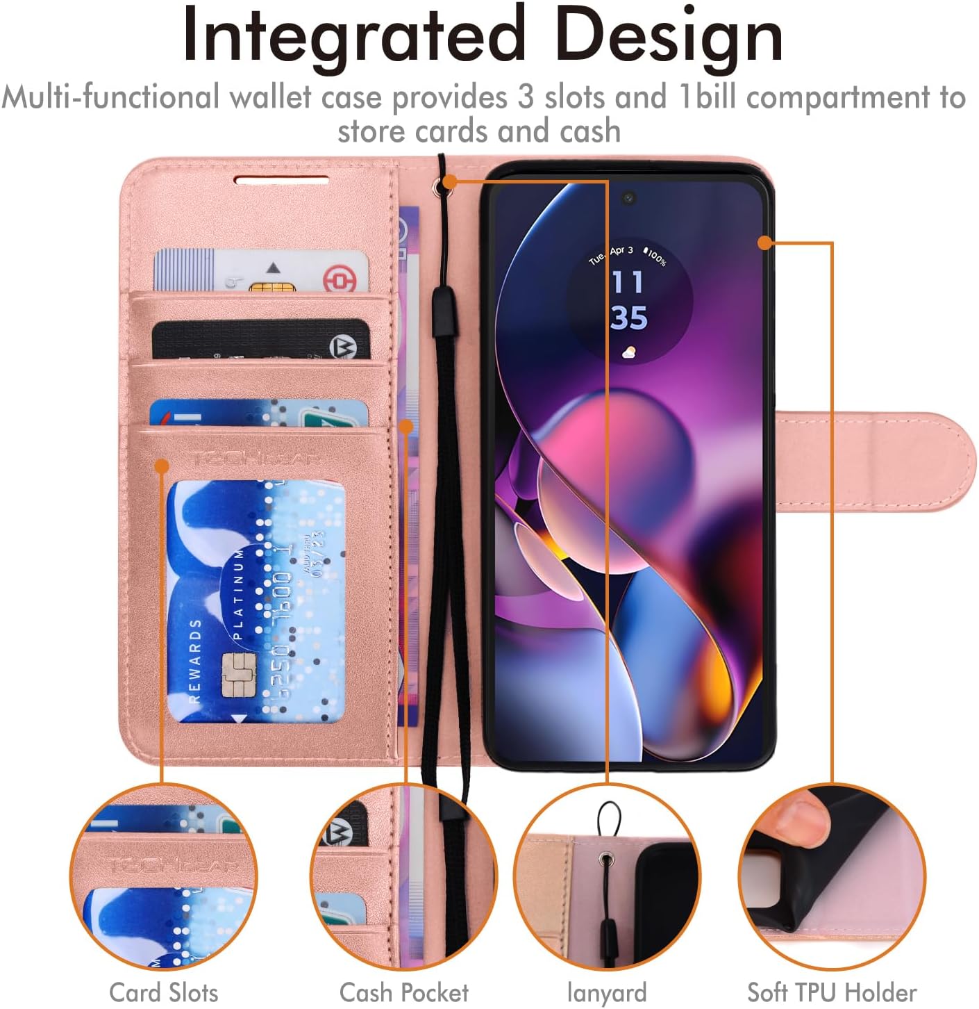 [Leather Wallet Case] Protective Cover with Cash & Card Holder, Stand and Wrist Strap For Motorola Moto G54 5G
