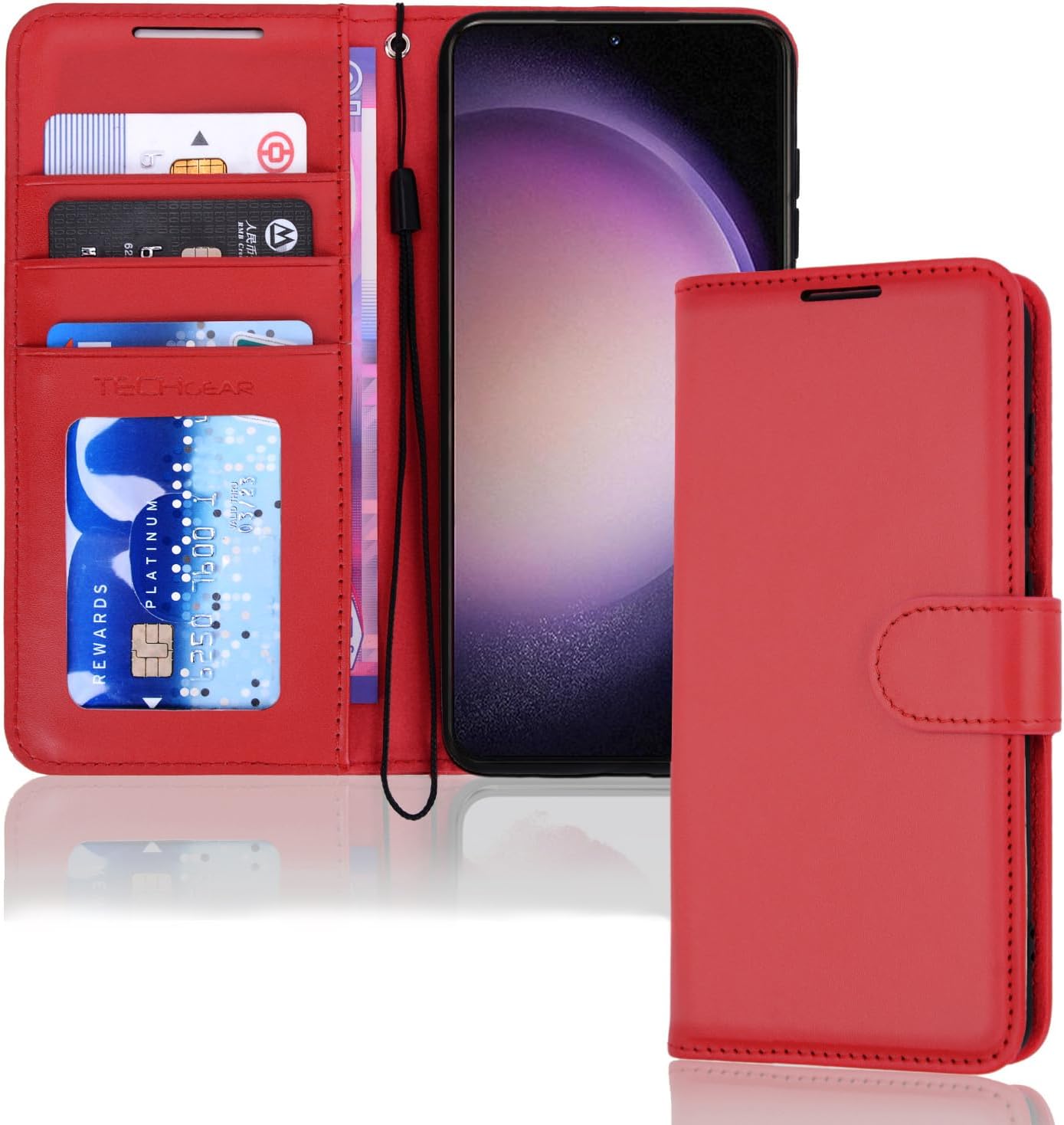 [Leather Wallet Case] Protective Cover with Cash & Card Holder, Stand and Wrist Strap For Samsung Galaxy S24 5G