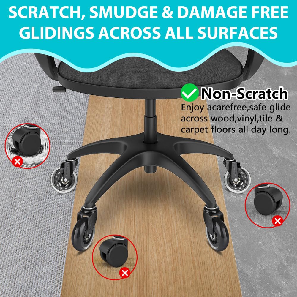 Office Chair Wheels Replacement Casters for ALL Floors inc Hardwood Floors, Ultra Heavy Duty Rollerblade Swivel Office Chair Castors - Universal fit (NOT IKEA)