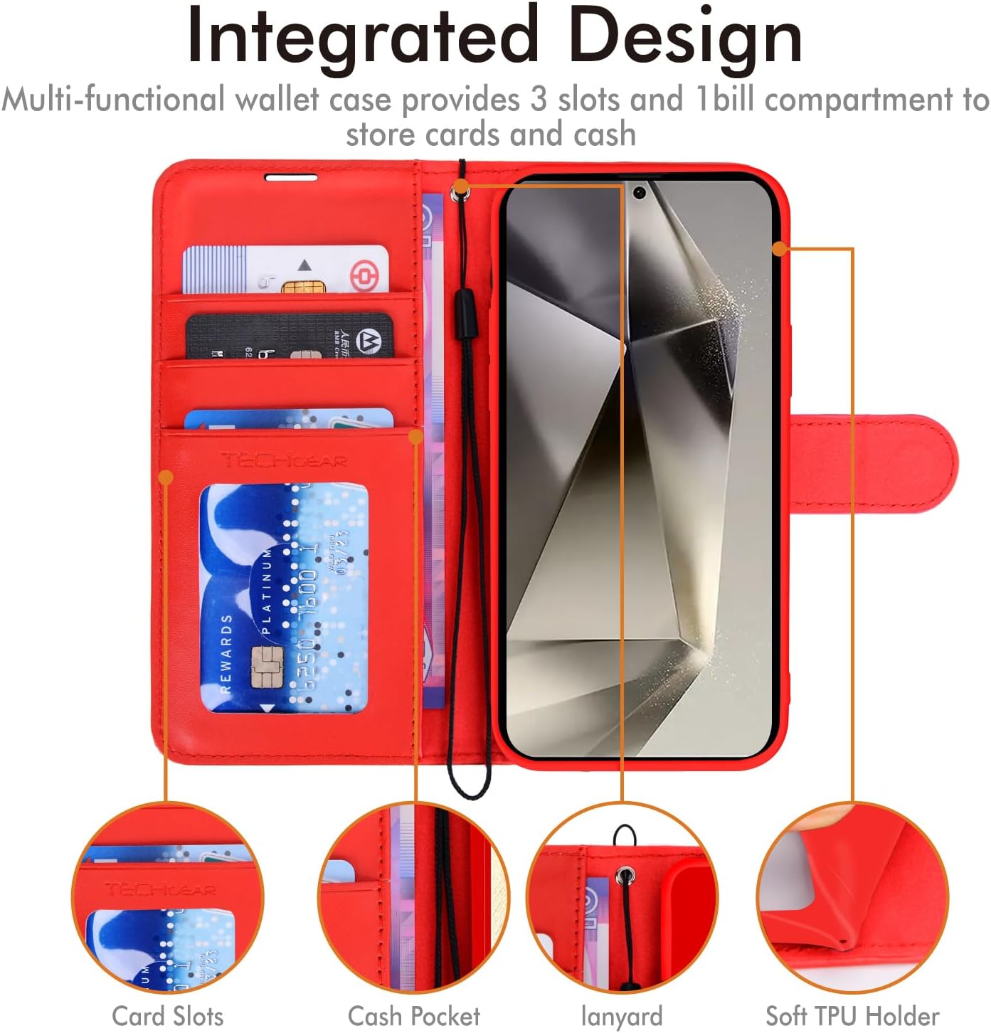 [Wallet Case] Protective Cover with Cash & Card Holder, Stand and Wrist Strap For Samsung Galaxy S24 Ultra