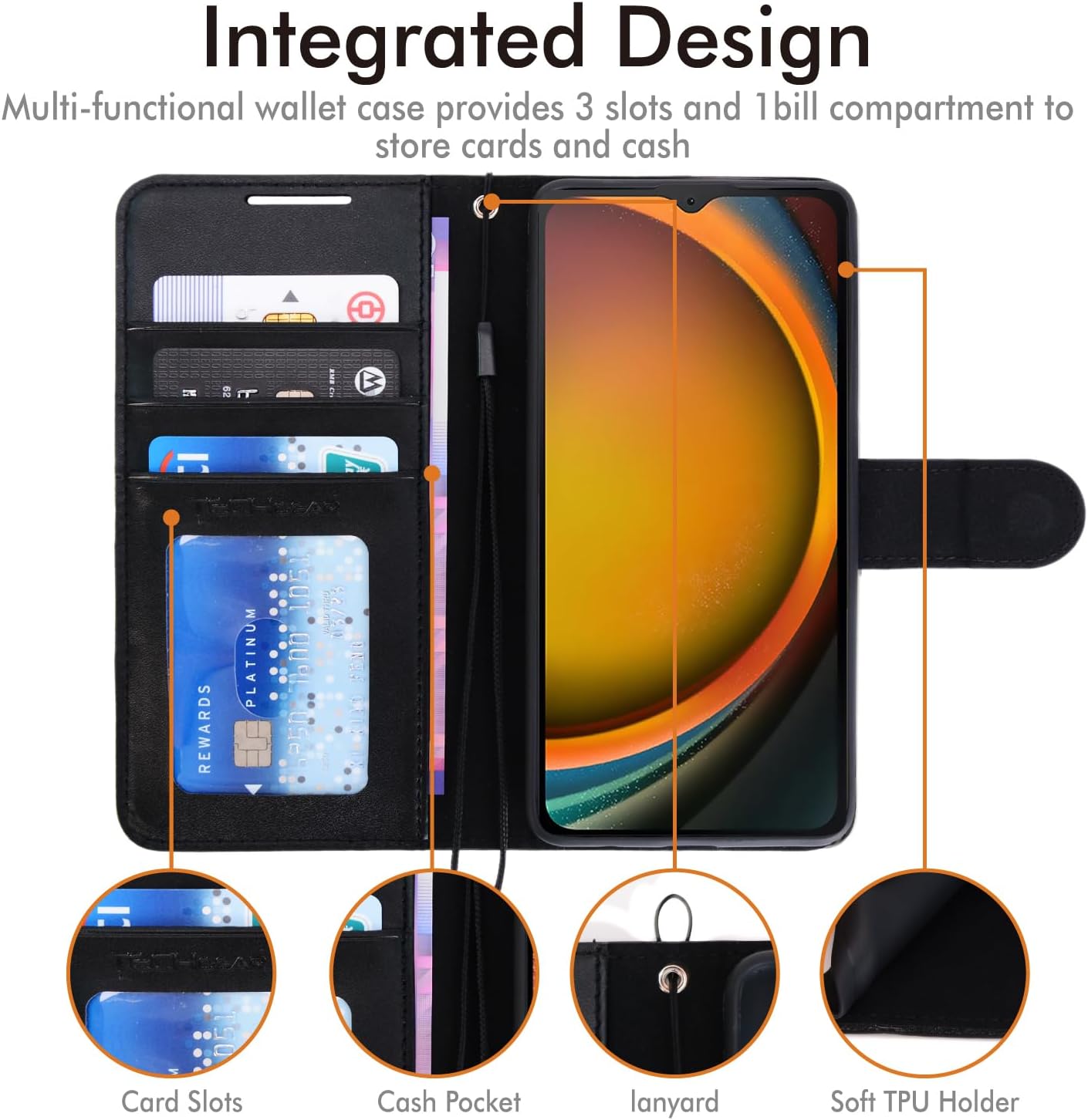 [Leather Wallet Case] Protective Cover with Cash & Card Holder, Stand and Wrist Strap For Samsung XCover 7 5G