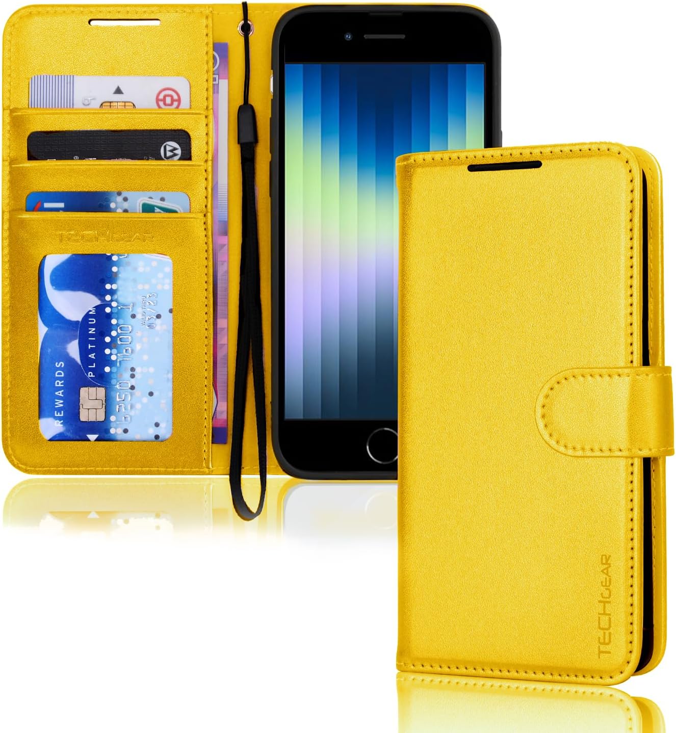 [Wallet Case] Protective Cover with Cash & Card Holder, Stand and Wrist Strap For Apple iPhone SE 3 / SE 2 / iPhone 8 7 6 6s 4.7"