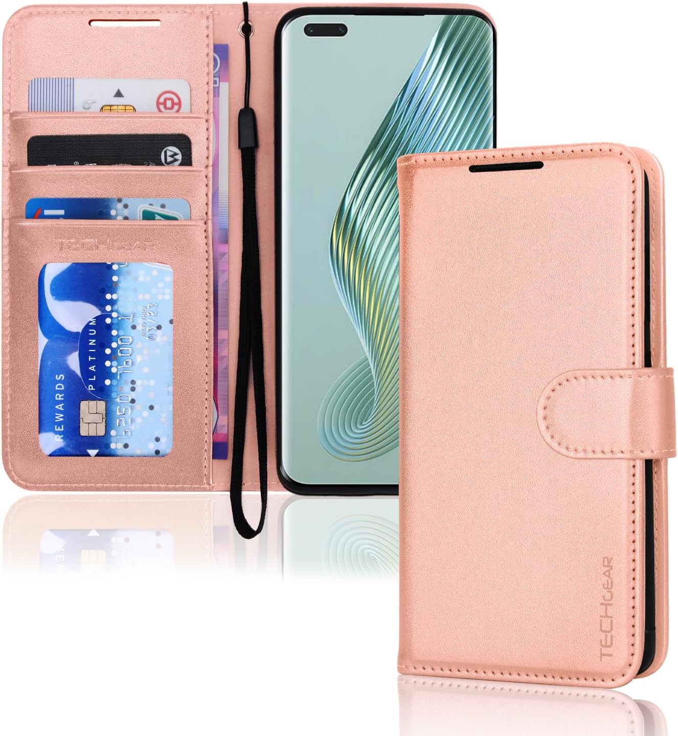 [Wallet Case] Protective Cover with Cash & Card Holder, Stand and Wrist Strap For Honor Magic 5 Pro 5G