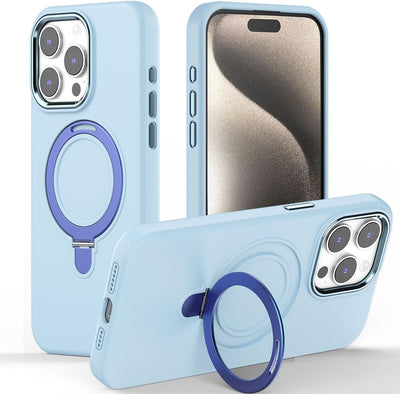 Premium Liquid Silicone Shockproof Anti-Scratch Magnetic Kickstand Case, Soft Microfibre Lining, Compatible with MagSafe Case for iPhone 15 Pro Max
