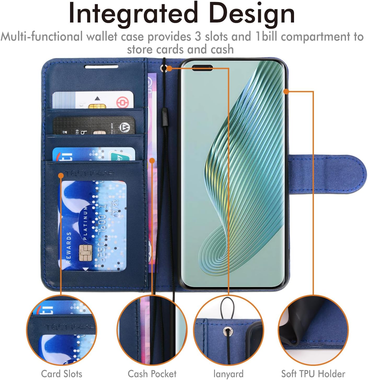 [Wallet Case] Protective Cover with Cash & Card Holder, Stand and Wrist Strap For Honor Magic 5 Pro 5G