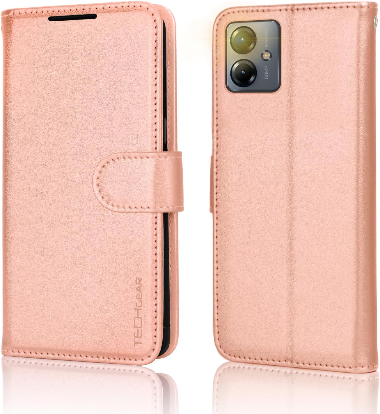 [Leather Wallet Case] Protective Cover with Cash & Card Holder, Stand and Wrist Strap For Motorola Moto G14