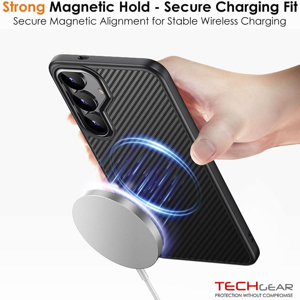TECHGEAR Carbon Fibre Case for Samsung Galaxy S26 - Magnetic Slim Shockproof Hard Back Cover, Wireless Charging Compatible