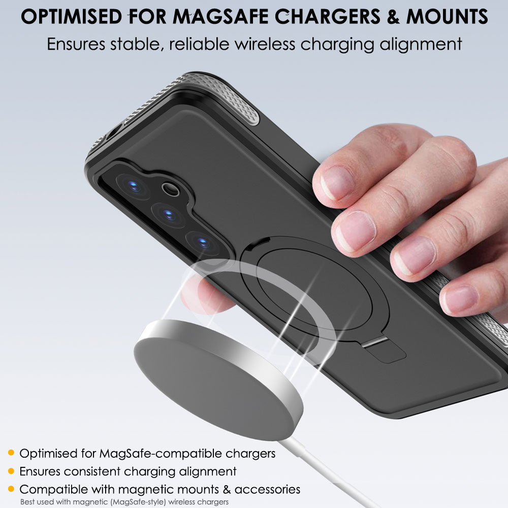 TECHGEAR Waterproof Magnetic Stand Case for Samsung Galaxy S25 – IP68 Shockproof Full Body Magnetic Charging Compatible Cover