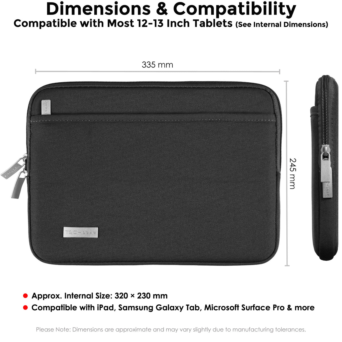 TECHGEAR AirShock Universal Tablet Sleeve | Shockproof Protective Sleeve Case for 7-13 Inch Tablets | Water-Resistant Oxford Fabric with Front Storage Pocket