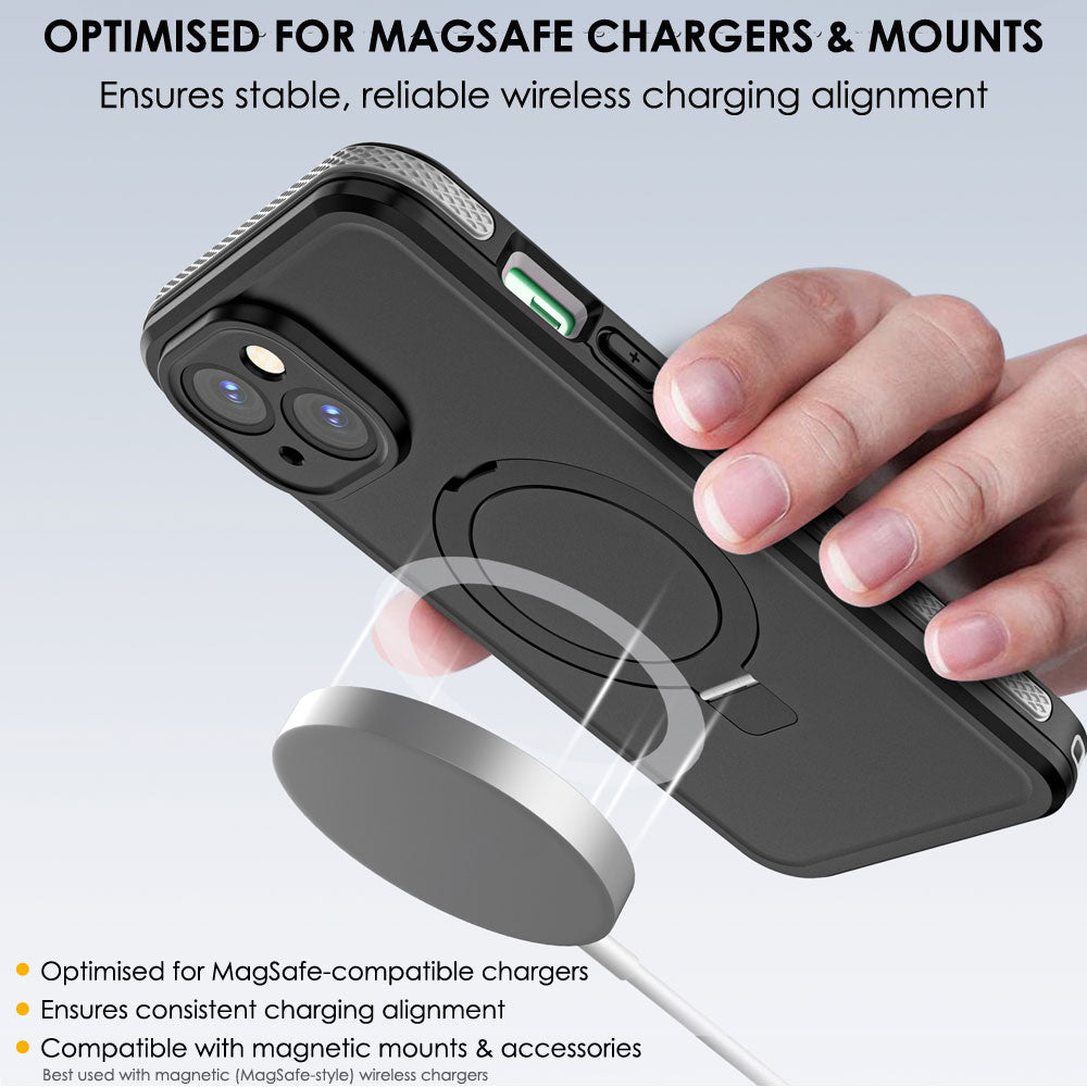 TECHGEAR Waterproof Magnetic Stand Case for iPhone 15 6.1" – IP68 Shockproof MagSafe Compatible Cover