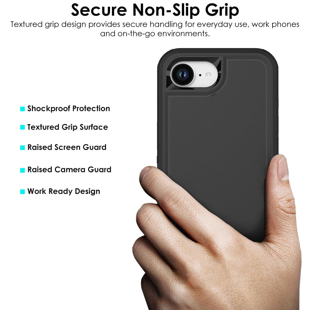 TECHGEAR Tough Rugged Case for iPhone 17e / iPhone 16e – Heavy Duty Shockproof Work Phone Case with Dual Layer Protection, Non-Slip Grip & Raised Screen Protection (Black)