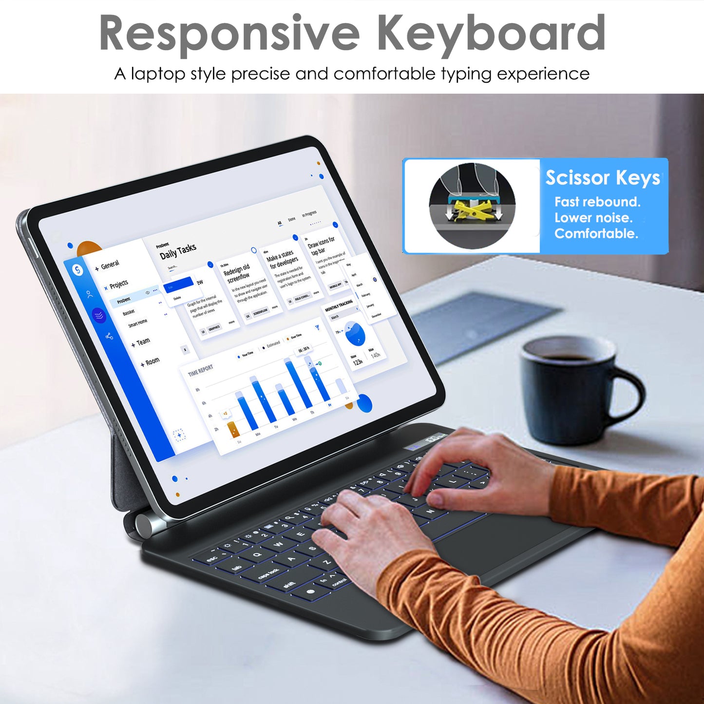 TECHGEAR Magic Keyboard Case for iPad Pro 11" (2025 M5 / 2024 M4) – Magnetic Floating Stand, Precision Trackpad, 7-Color Backlight, UK QWERTY Keyboard