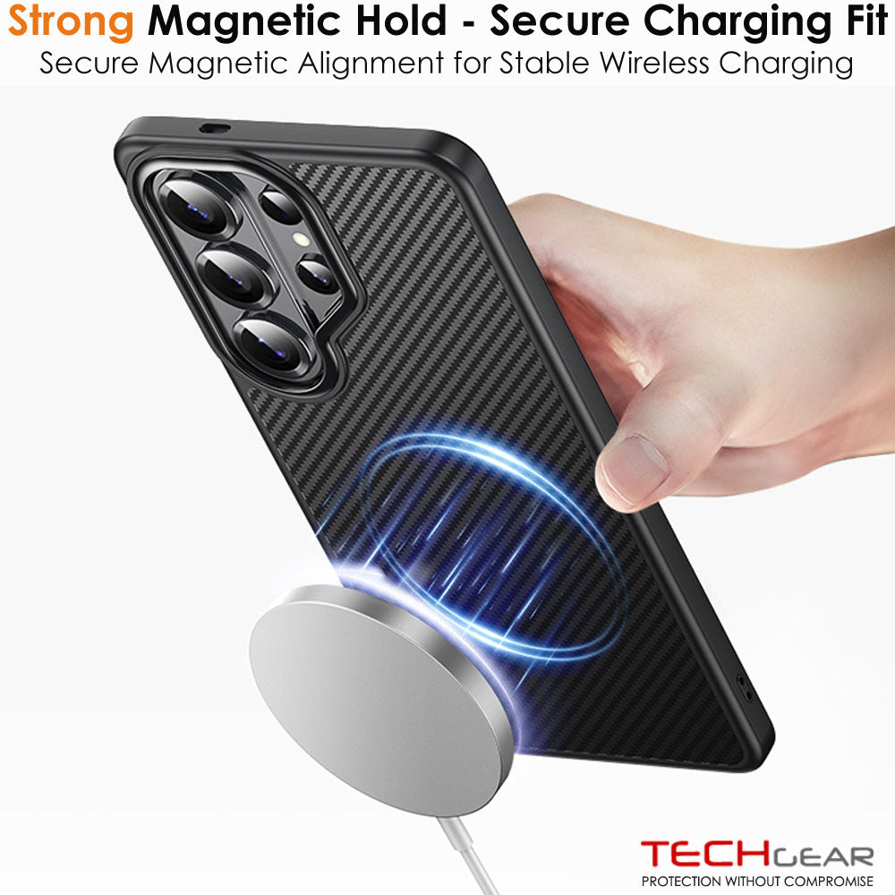 TECHGEAR Carbon Fibre Case for Samsung Galaxy S26 Ultra - Magnetic Slim Shockproof Hard Back Cover, Wireless Charging Compatible