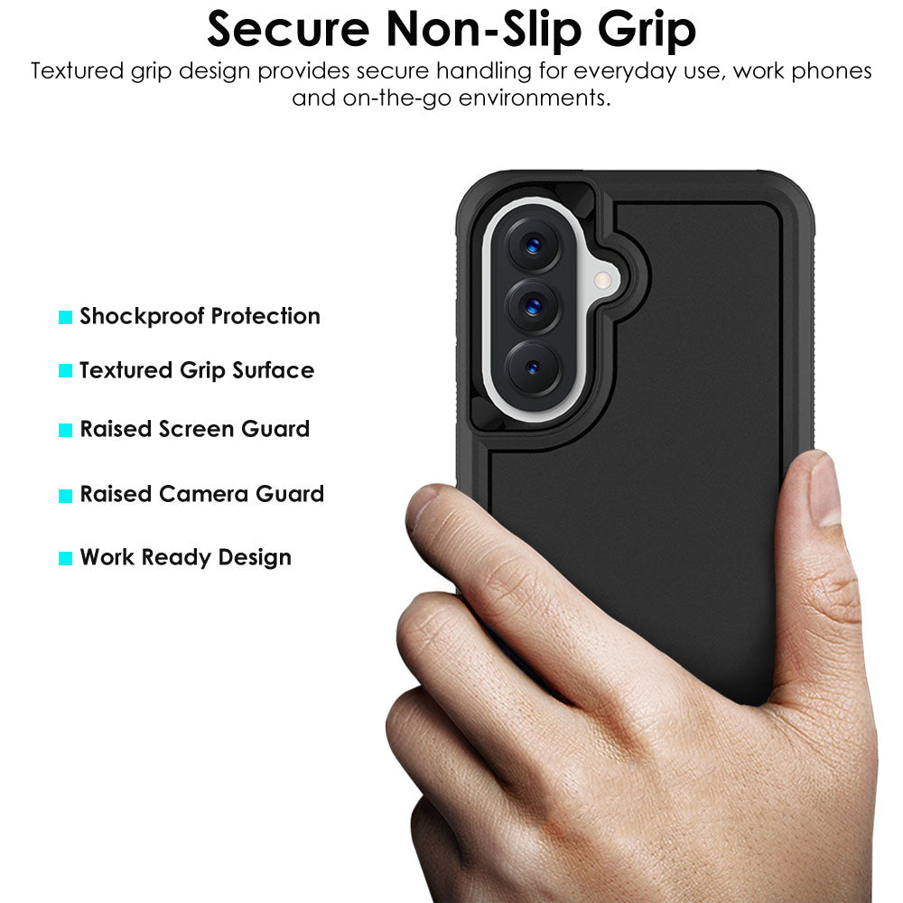TECHGEAR Tough Rugged Case for Samsung Galaxy A37 5G / A36 5G / A56 5G – Heavy Duty Shockproof Work Phone Case with Dual Layer Protection, Non-Slip Grip & Raised Screen Protection (Black)