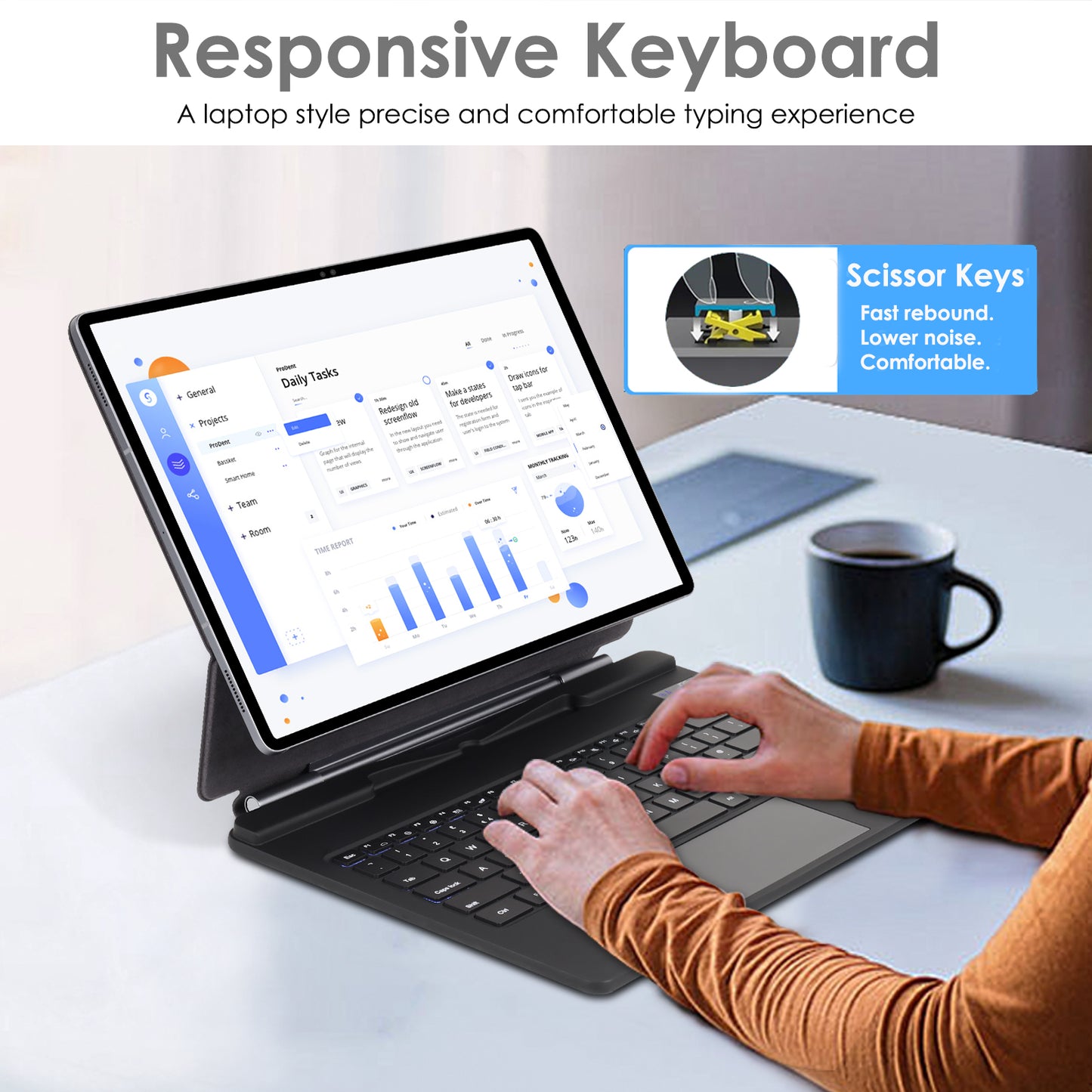 [Magic Keyboard] Magnetic Floating Stand, Precision Multi-Touch Trackpad, 7 Color Backlight, UK QWERTY for Samsung Galaxy Tab S10 Ultra, S9 Ultra, S8 Ultra 14.6" (X920 / X910 / X900 Series)