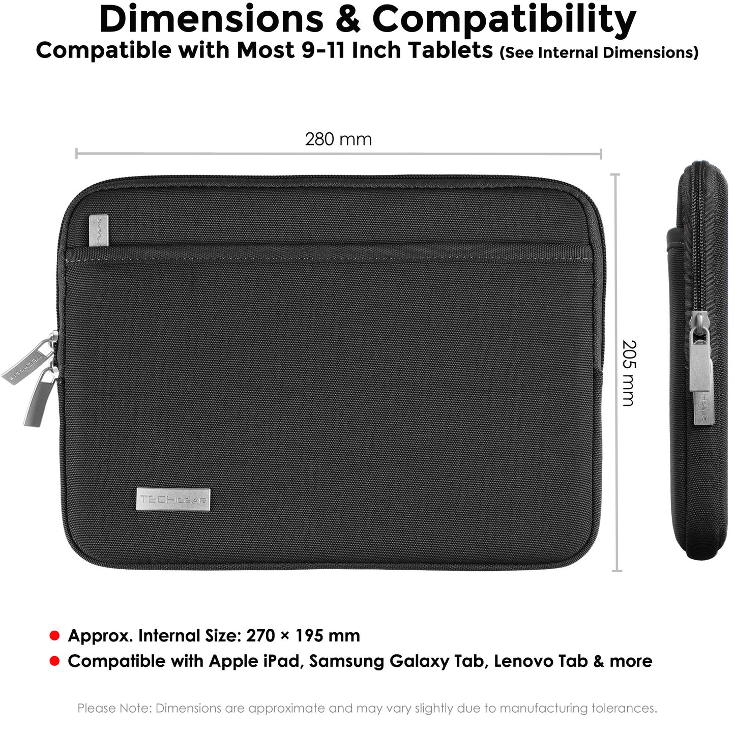 TECHGEAR AirShock Universal Tablet Sleeve | Shockproof Protective Sleeve Case for 7-13 Inch Tablets | Water-Resistant Oxford Fabric with Front Storage Pocket
