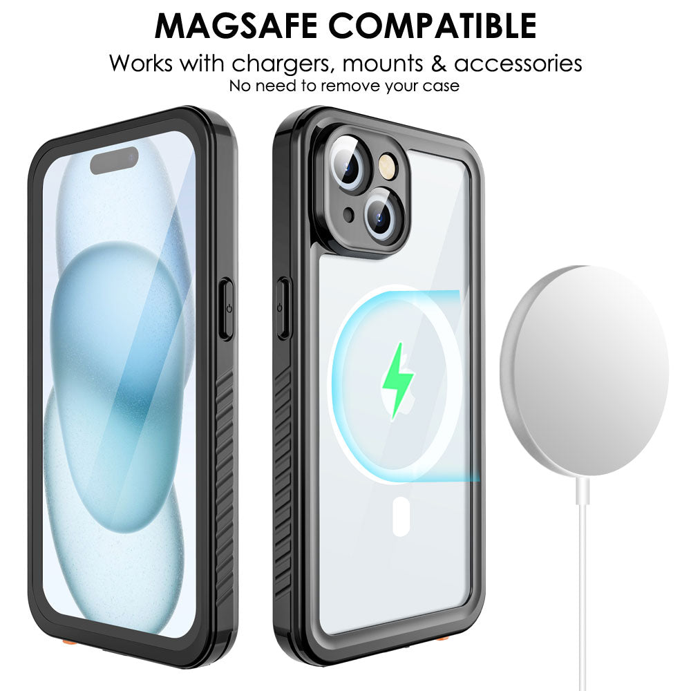 TECHGEAR Waterproof MagSafe Charging Case for iPhone 15 6.1" – IP68 Shockproof 360° Full Body Sealed Cover with Built-In Screen Protector