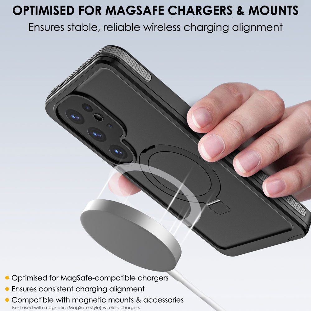 TECHGEAR Waterproof Magnetic Stand Case for Samsung Galaxy S25 Ultra – IP68 Shockproof Full Body Magnetic Charging Compatible Cover