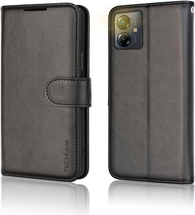[Leather Wallet Case] Protective Cover with Cash & Card Holder, Stand and Wrist Strap For Motorola Moto G14