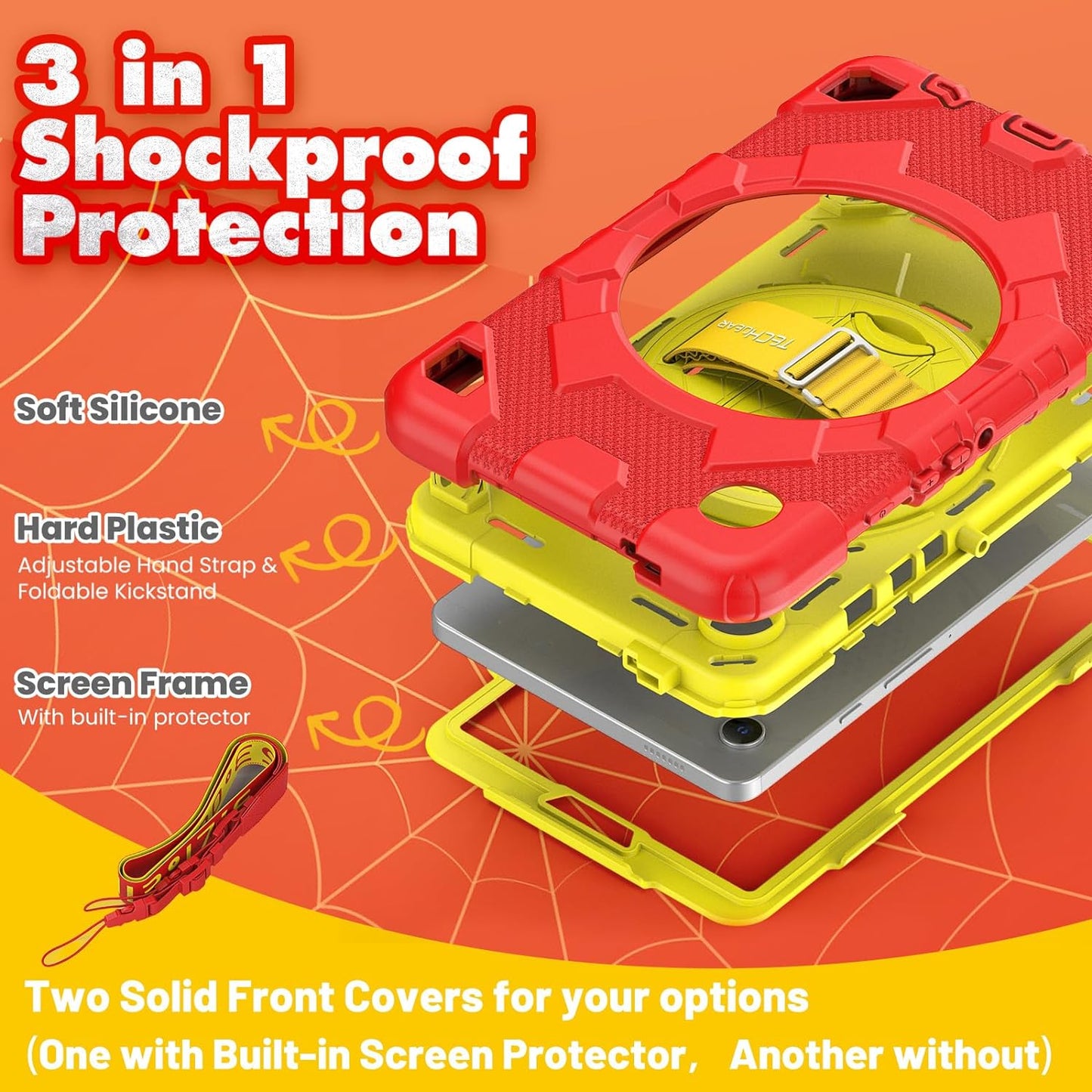 [SUPE Case] Tough Shockproof Fun Case with 360 Rotating Stand, Hand & Shoulder Strap for Samsung Galaxy Tab A9 8.7" (SM-X110 / SM-X115)