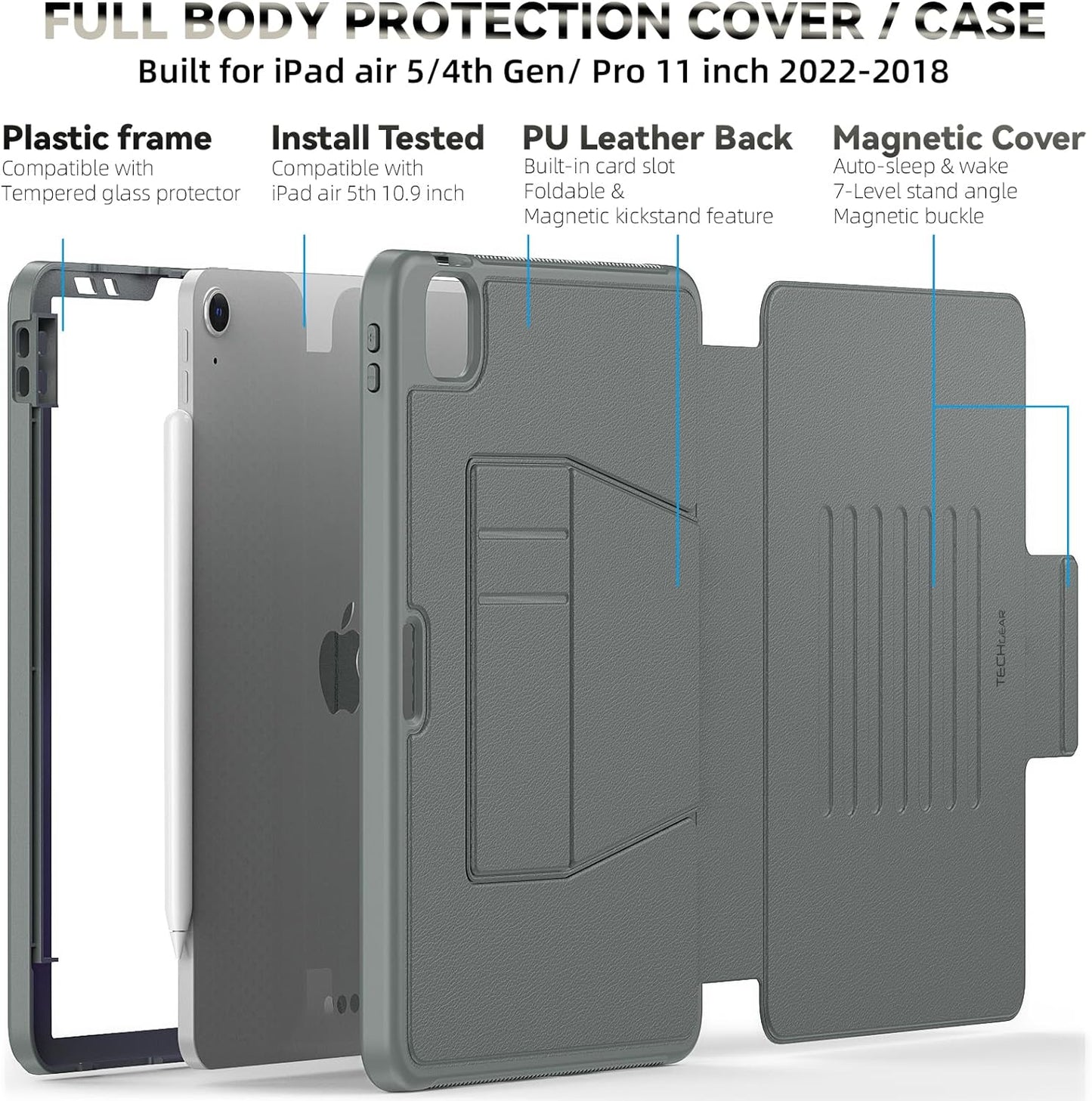 [Enduro Case] Tough Strong Magnetic & Flip Case [Auto Sleep/Wake] Cover with Multi-Angle Stand & Card Slot For Apple iPad Air 10.9", iPad Pro 11"